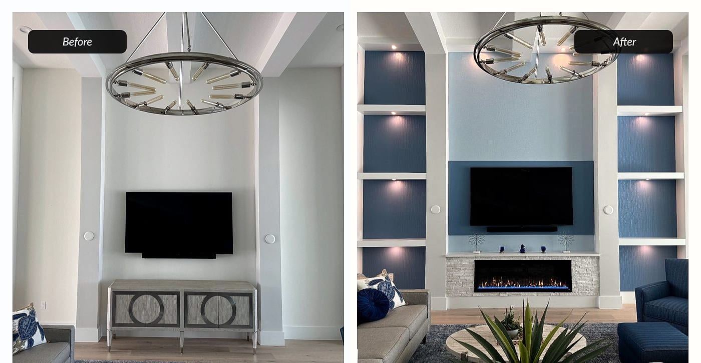 Before and after: built-ins with fireplace