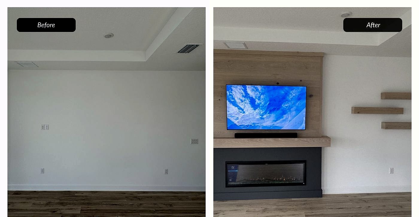 Before and after: fireplace tv wall