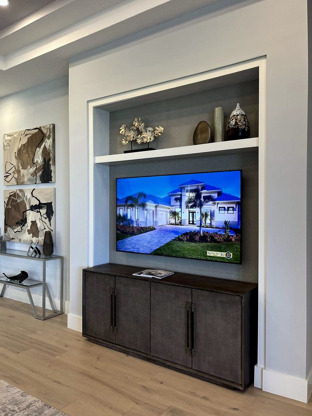 Recessed TV niche with custom built-in cabinet